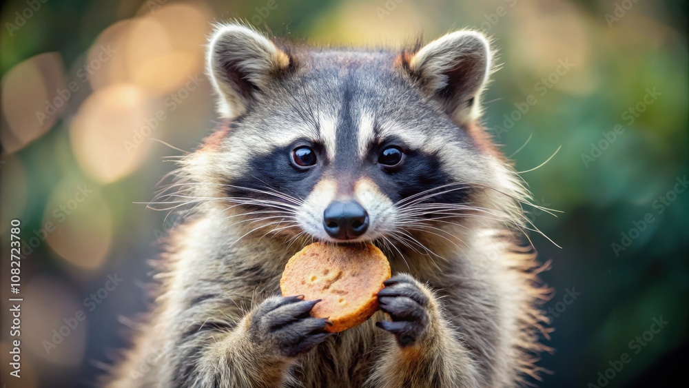 Adorable raccoon nibbling on a delicious chocolate cookie in a cute scene Adorable raccoon nibbling on a delicious chocolate cookie in a cute scene