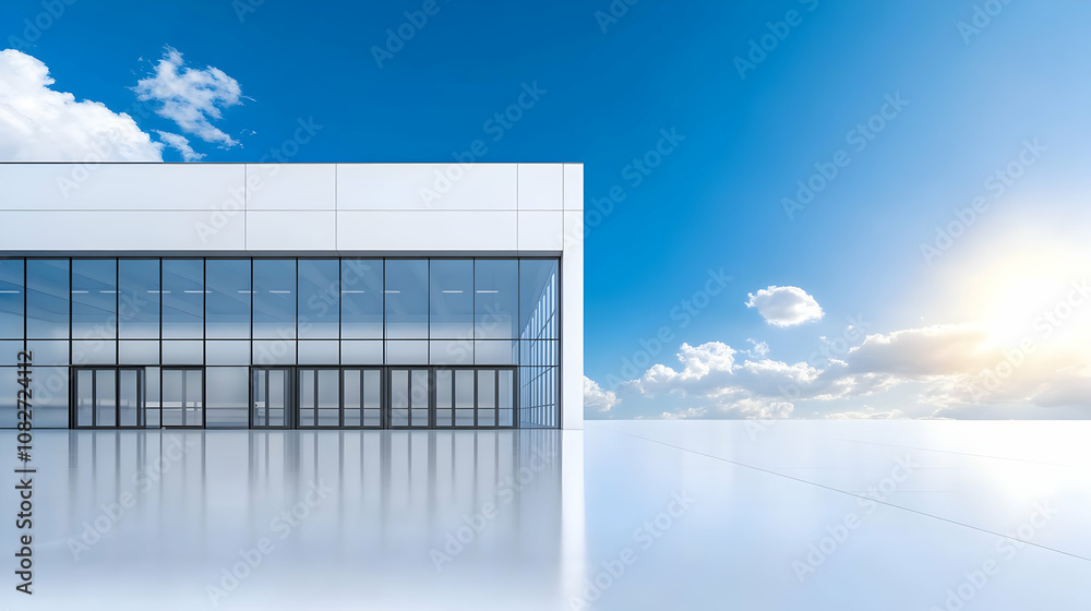 Fototapeta premium Logistics warehouse building, a blue sky background