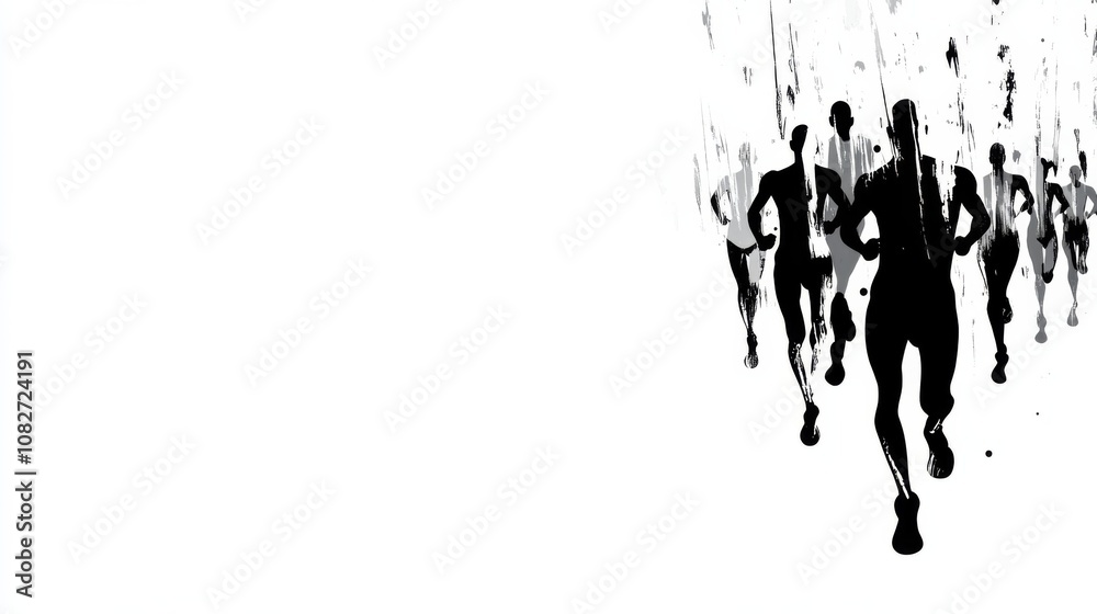 Minimalist silhouette of runners in a marathon showcasing dynamic movement against a simple white background Minimalist silhouette of runners in a marathon showcasing dynamic movement against a simple white background