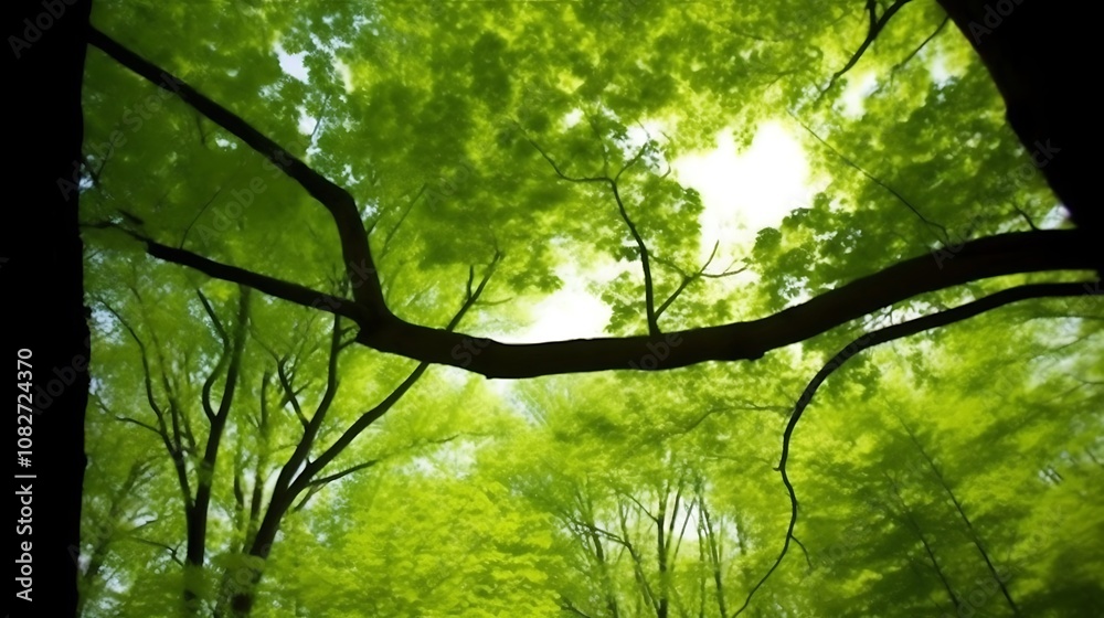 Fototapeta premium Looking Up Through a Canopy of Lush Green Leaves