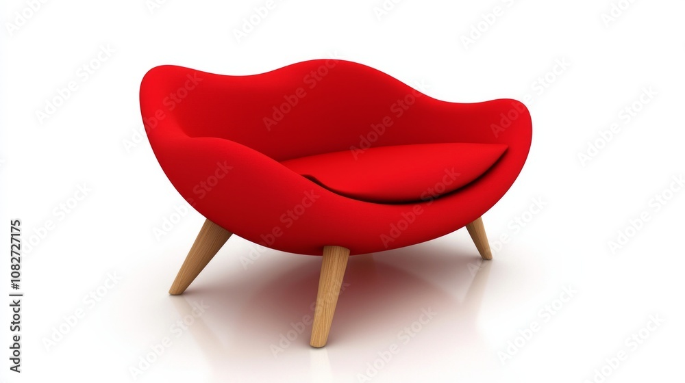 Modern red sofa with wooden legs, isolated on a white background, with no shadow, AI Generative Modern red sofa with wooden legs, isolated on a white background, with no shadow, AI Generative