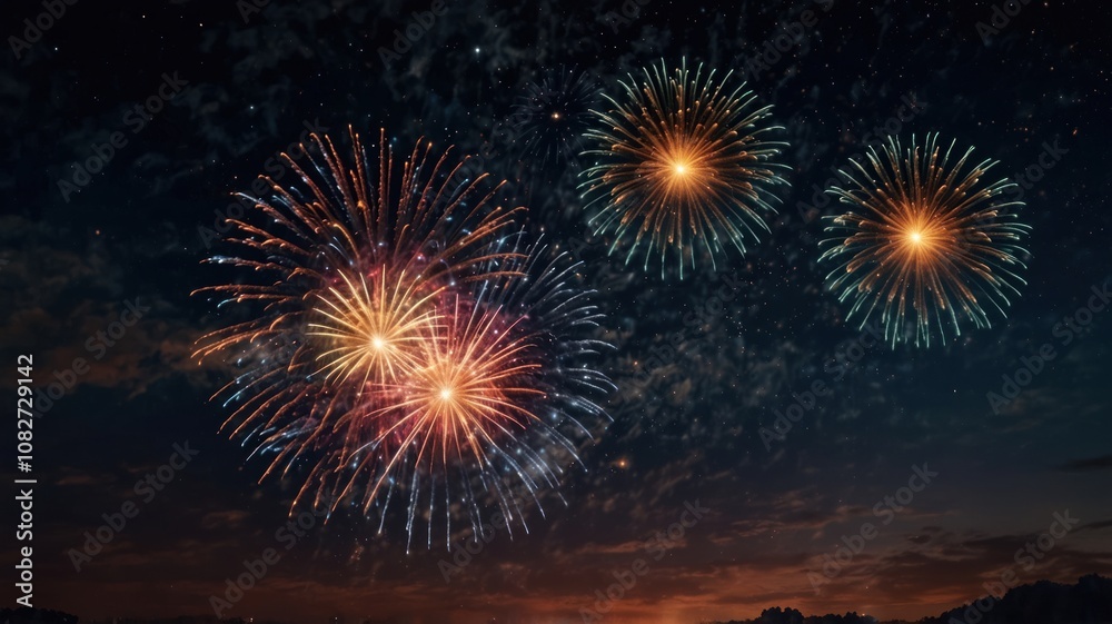 Fototapeta premium colorful fireworks on night sky backgroud