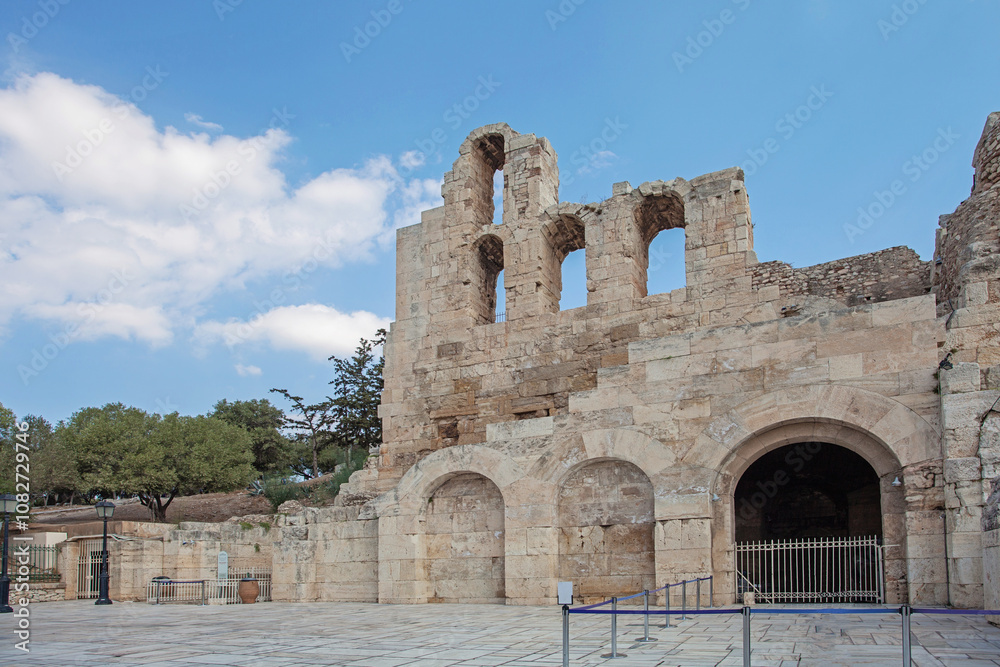 Wall of The Theatre of Dionysus in the Acropolis in Athens, Greece Wall of The Theatre of Dionysus in the Acropolis in Athens, Greece