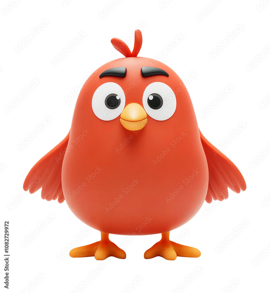 A cute red bird with large white eyes and a small orange beak, isolated over transparent background PNG cut-out A cute red bird with large white eyes and a small orange beak, isolated over transparent background PNG cut-out