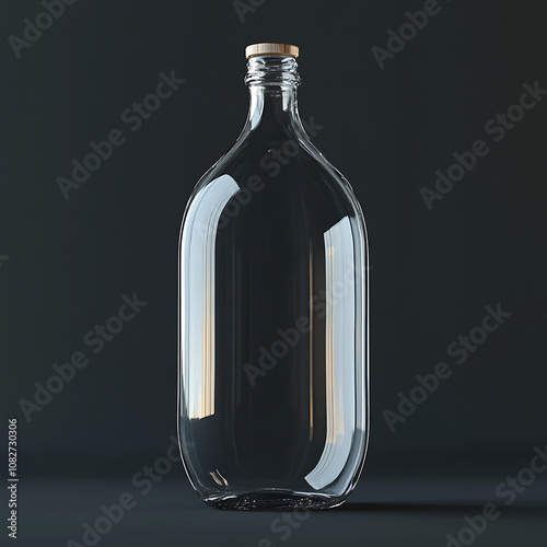 clear glass bottle with wooden cap, showcasing sleek design and modern aesthetic. Perfect for various uses, this bottle adds elegance to any setting photo