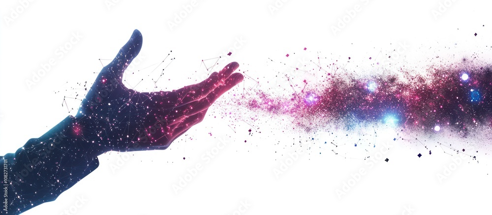 Hand reaching out to a galaxy of light.