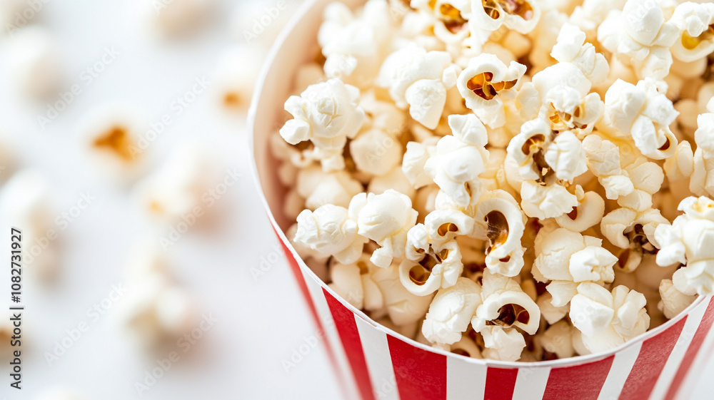 A popcorn in a red and white striped paper box A popcorn in a red and white striped paper box