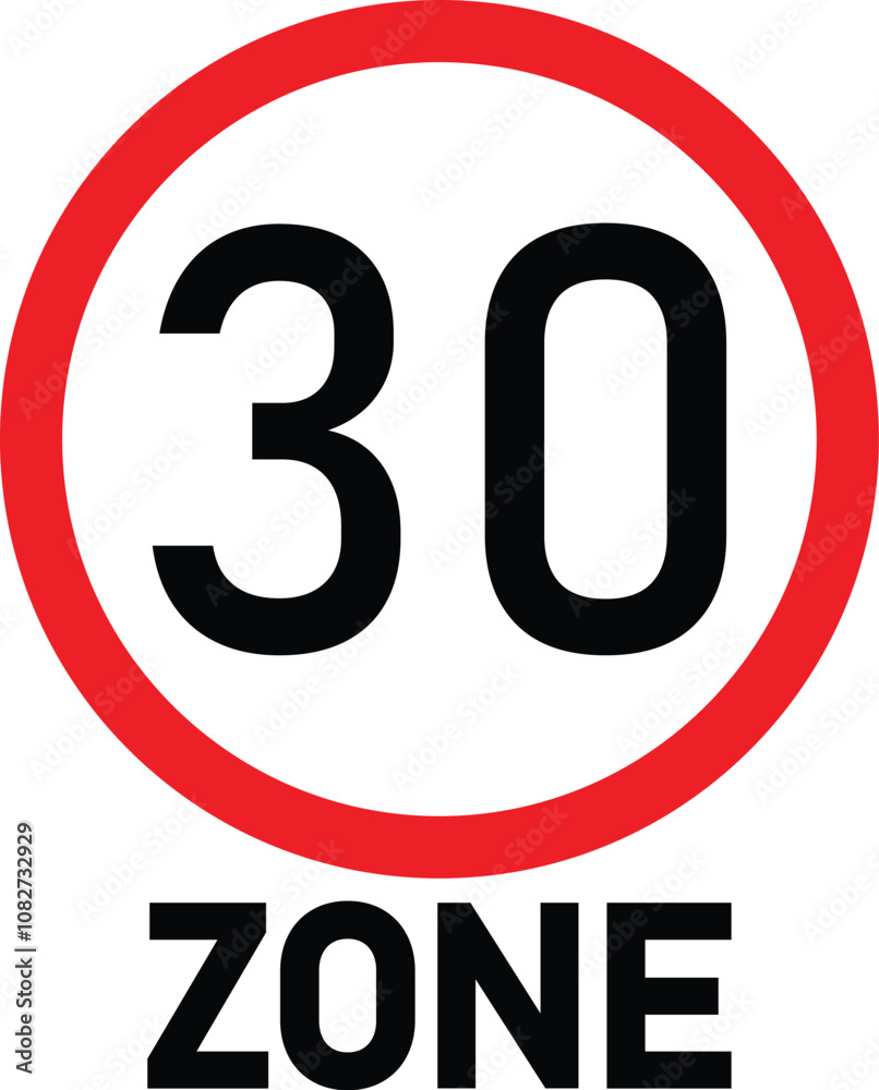 Traffic sign speed limit of 30 kilometers per hour. traffic signs . German traffic sign indicating a zone with reduced traffic and a speed limit of 30 kilometers per hour on whit. Vector Traffic sign speed limit of 30 kilometers per hour. traffic signs . German traffic sign indicating a zone with reduced traffic and a speed limit of 30 kilometers per hour on whit. Vector