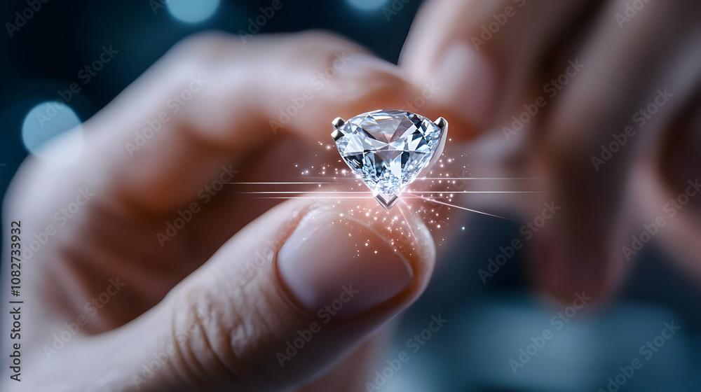 Obraz premium Male jeweler examining diamond ring in workshop, closeup view