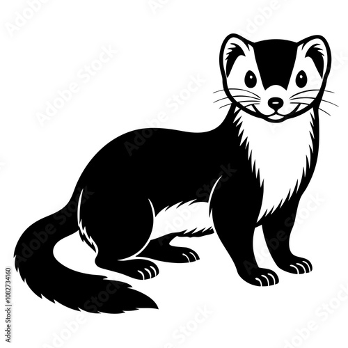 Ferret Sketch Fur Silhouette Vector.