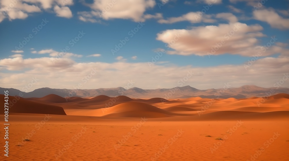 Expansive Sand Dunes and Mountains Under a Cloudy Sky Expansive Sand Dunes and Mountains Under a Cloudy Sky
