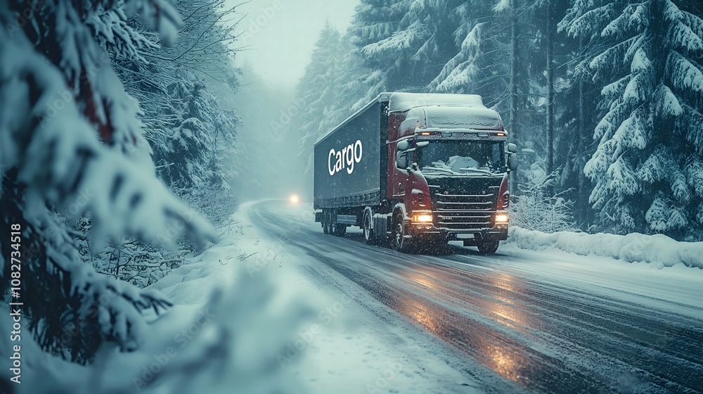 Safe Winter Trucking: Heavy-Duty Truck Navigating Snow-Covered Roads in Harsh Winter Weather - Generative AI Safe Winter Trucking: Heavy-Duty Truck Navigating Snow-Covered Roads in Harsh Winter Weather - Generative AI