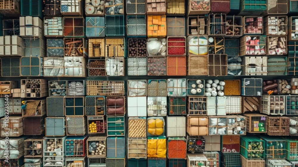 Pallets of goods organized in a grid pattern Pallets of goods organized in a grid pattern