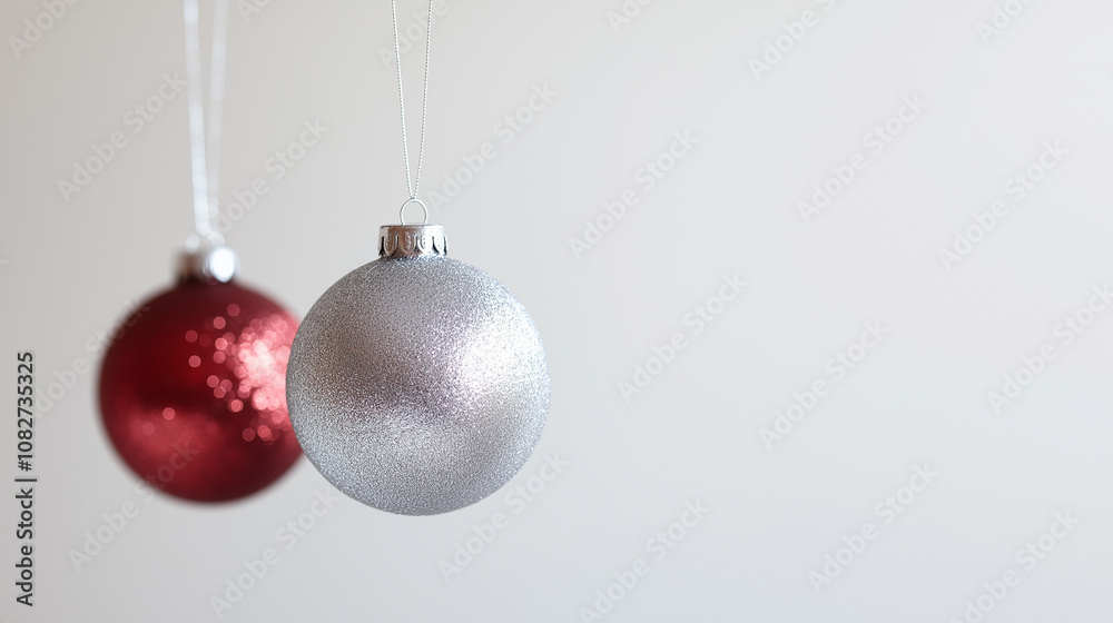Two hanging Christmas balls on a white background Two hanging Christmas balls on a white background