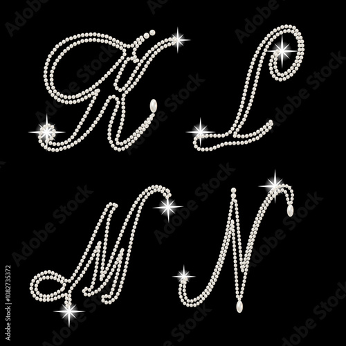 Capital Letters of English alphabet romantic with pearls