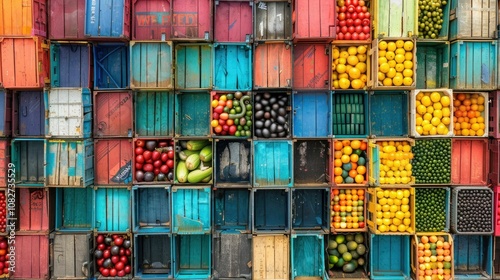 Pallets of goods organized in a grid pattern