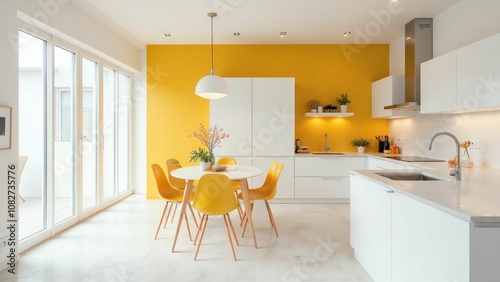 Vibrant and Cheerful Kitchen Design with Pops of Yellow Accents photo