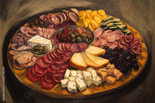 Traditional Platter of Sliced Meats and Cheeses for a Party