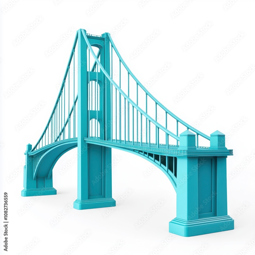 A vibrant teal bridge model with intricate details and a sturdy structure, isolated on a white background. A vibrant teal bridge model with intricate details and a sturdy structure, isolated on a white background.