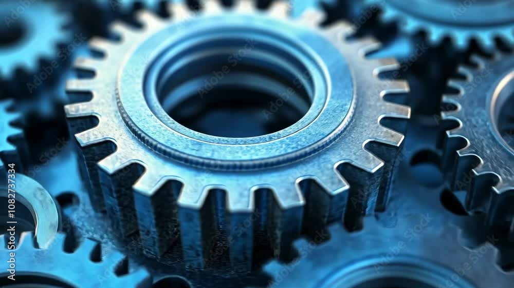 Close-up of interlocking gears, highlighting the intricate details of their design