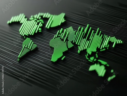 Global stock growth, world map with rising charts, interconnected economy, 3D illustration photo