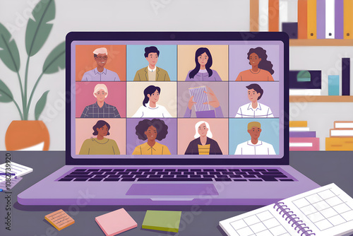 Virtual Meeting on Laptop Screen Illustration