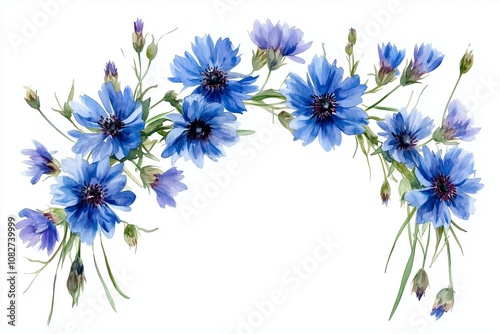 Illustration with cornflowers and wheat in blue and gold colors