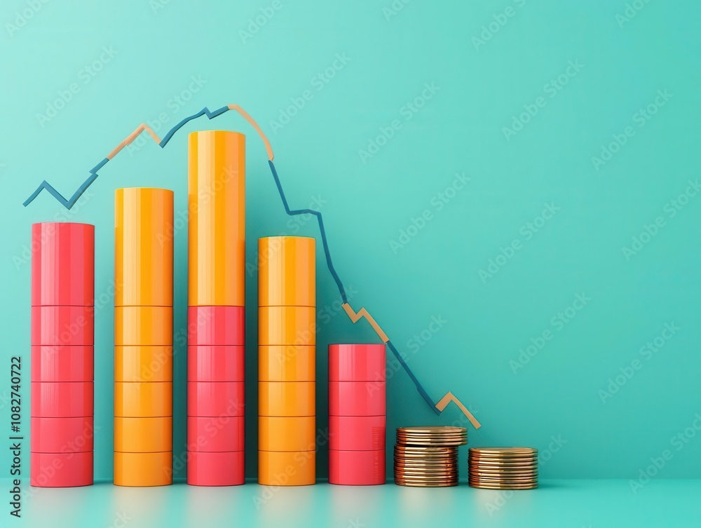 Expanding business revenue, upward charts and coins, economic health, 3D illustration Expanding business revenue, upward charts and coins, economic health, 3D illustration