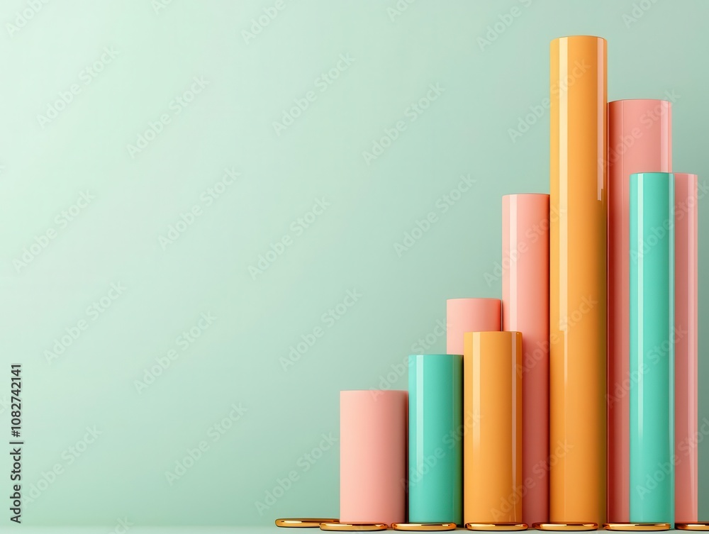 Expanding investments, bar charts climbing, profitable stocks, 3D illustration Expanding investments, bar charts climbing, profitable stocks, 3D illustration