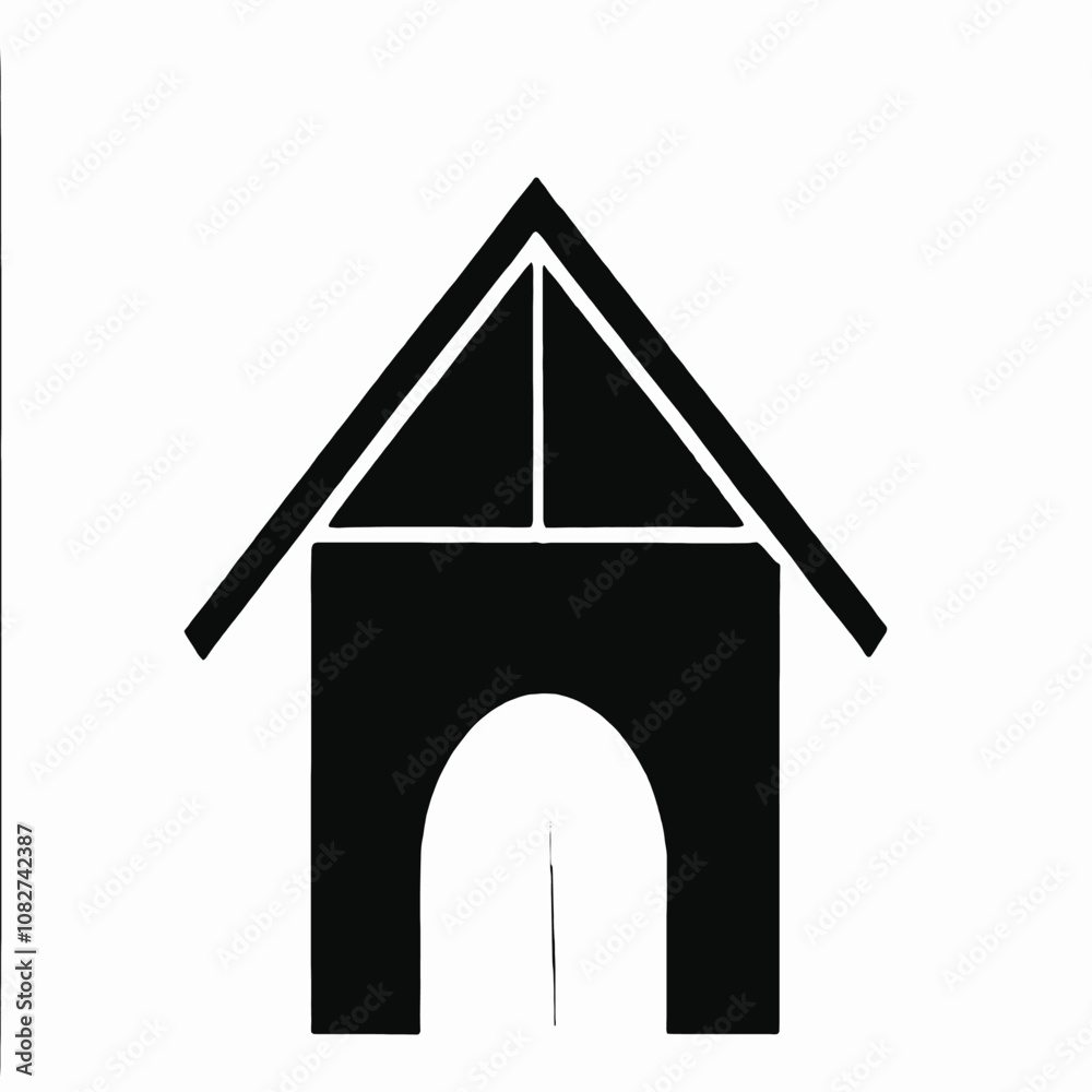 A black and white illustration of a hut or small building with a pointed roof A black and white illustration of a hut or small building with a pointed roof