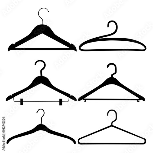 Vector Silhouette Set of Clothes Hangers