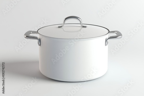 A pristine white cooking pot stands ready for culinary adventures. Its sleek design complements any kitchen. Ideal for simmering soups or boiling pasta. Generative AI photo