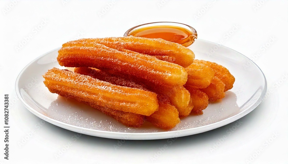 Delicious golden churros served on a plate with a rich caramel dipping sauce, perfect for satisfying sweet cravings. Delicious golden churros served on a plate with a rich caramel dipping sauce, perfect for satisfying sweet cravings.
