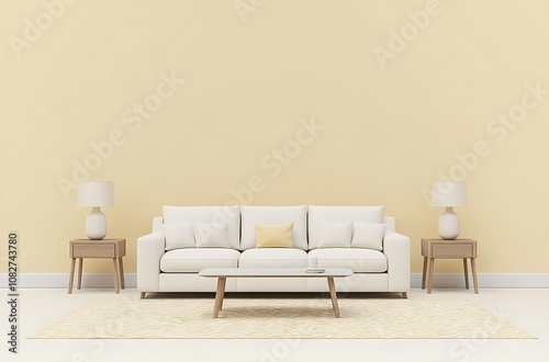 Modern Yellow Living Room Interior with Cozy Sofa and Elegant Decor – Minimalist Design