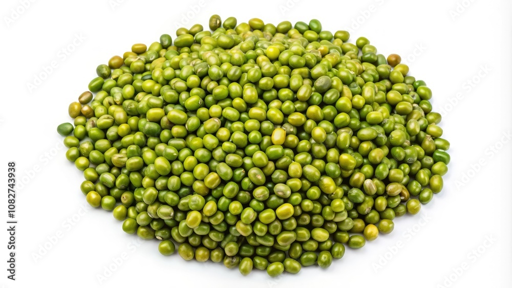 A flat lay image of green mung beans against a white background, perfect for healthy cooking inspiration, nutritious eating ideas, and delicious vegetarian recipes. A flat lay image of green mung beans against a white background, perfect for healthy cooking inspiration, nutritious eating ideas, and delicious vegetarian recipes.