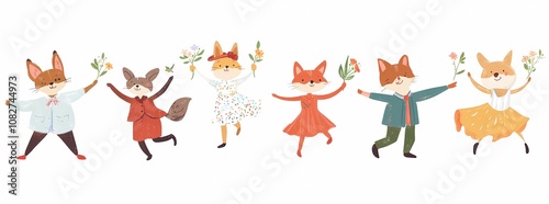 Children’s Book Illustration Bundle: Fox, Forest Animals, and Wildflowers in a Whimsical Setting