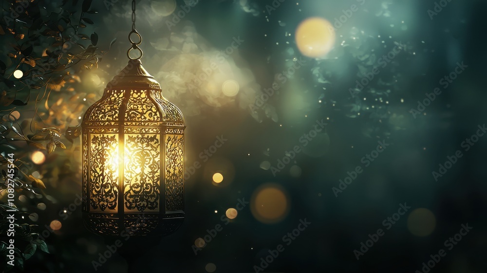 Golden Ramadan Lantern with Intricate Patterns Golden Ramadan Lantern with Intricate Patterns