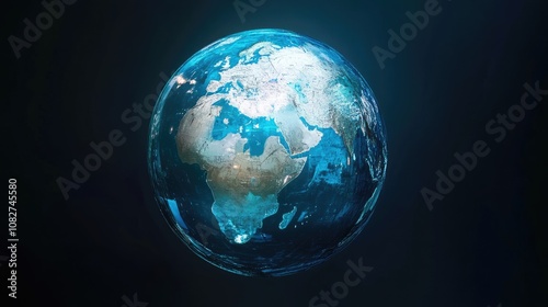 Transparent holographic globe highlighting shipping hubs flat design top view maritime theme water color Triadic Color Scheme