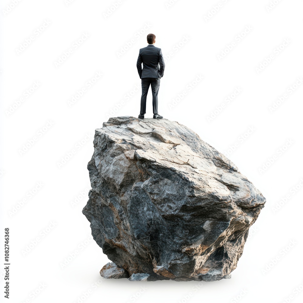 Businessman standing on rock, isolated on white background. Businessman standing on rock, isolated on white background.