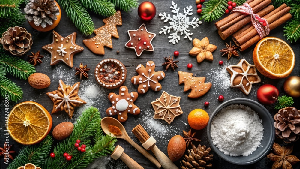 Gather flour, baking soda, ginger, cinnamon, allspice, brown sugar, molasses, eggs, vanilla, salt, and butter to craft festive cookies this holiday season! Gather flour, baking soda, ginger, cinnamon, allspice, brown sugar, molasses, eggs, vanilla, salt, and butter to craft festive cookies this holiday season!