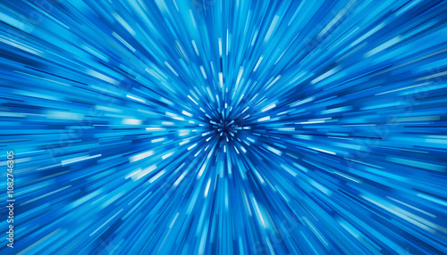 Blurred blue zoom perspective background. Abstract soft explosion effect. Centric motion pattern with white shades, png photo