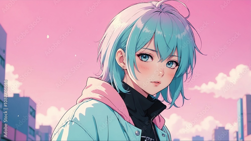 Close-up of a rockstar on an aesthetic respective environment anime background Close-up of a rockstar on an aesthetic respective environment anime background