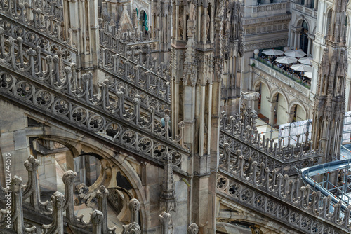 the world famous and unique milan cathedral called Duomo di Milano with the countless sculptures and countless little towers