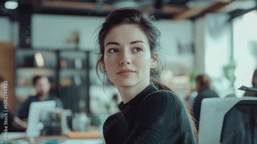 A chic female CEO in the creative sector is watching a group brainstorming session. A chic female CEO in the creative sector is watching a group brainstorming session.