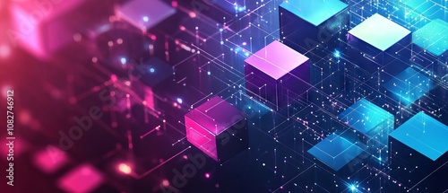 Abstract geometric background featuring isometric digital blocks symbolizing blockchain technology and modern digital innovation