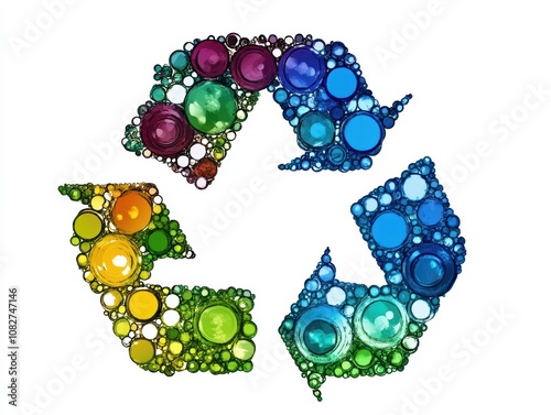 Colorful recycling symbol made of bubbles on a white isolate background photo