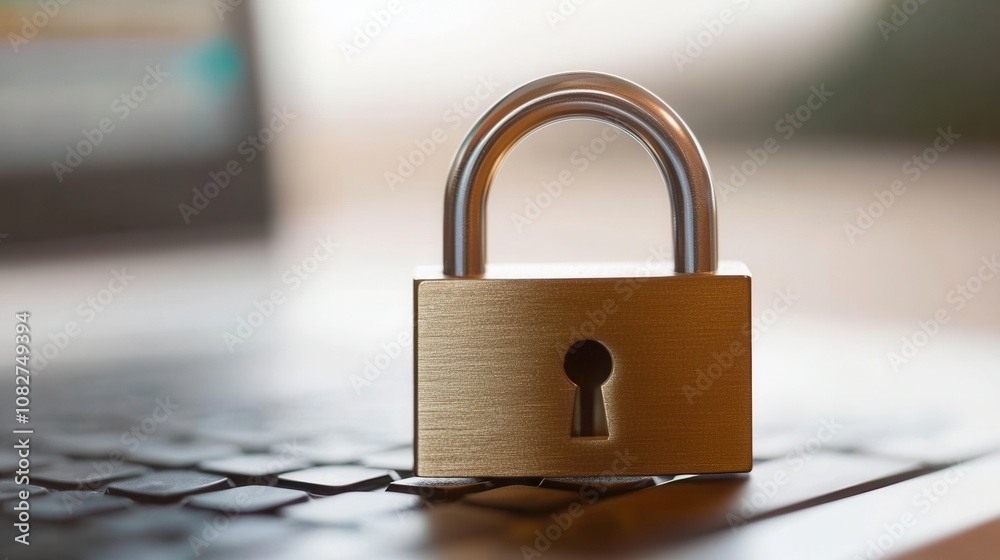 Naklejka premium Close-up of a digital padlock symbolizing security on a fintech app interface