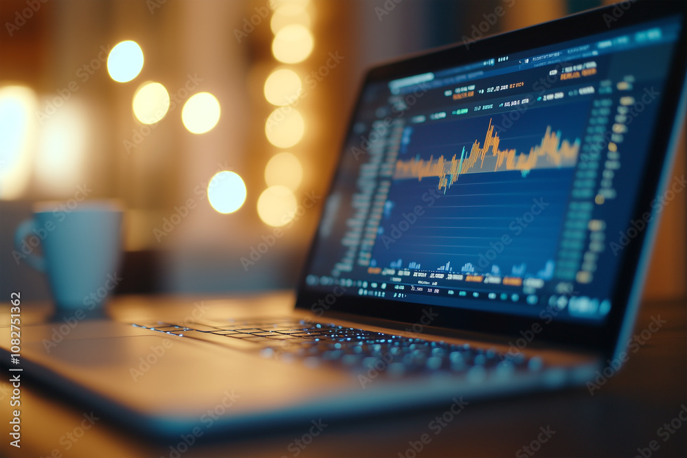 trader's laptop with growth chart on screen trader's laptop with growth chart on screen