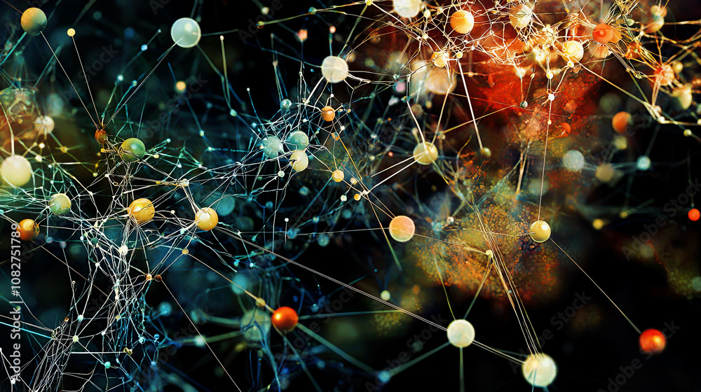 Artistic interpretation of a bioinformatics network connecting various biological databases Artistic interpretation of a bioinformatics network connecting various biological databases