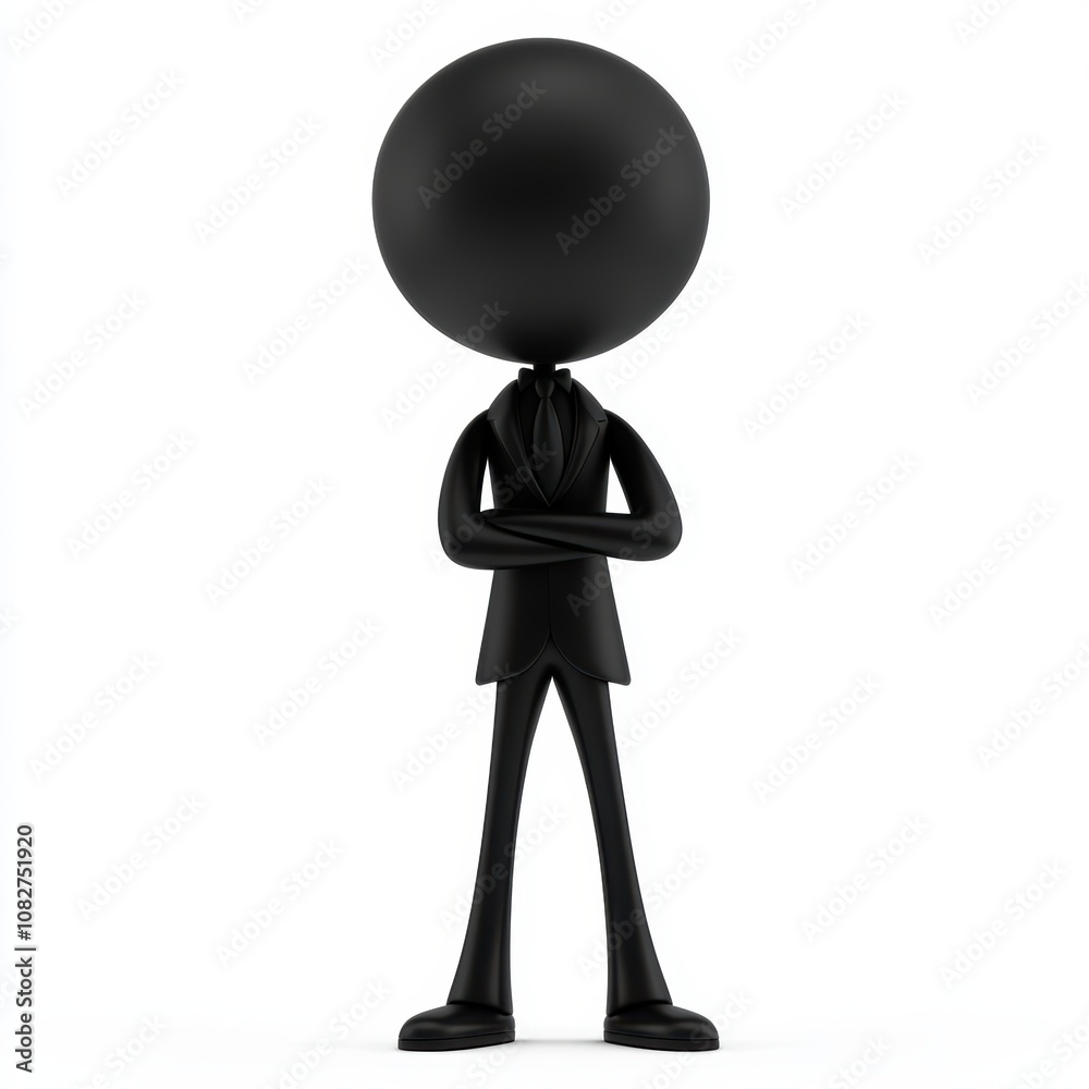 Stylized black figure in suit with arms crossed, white isolate background Stylized black figure in suit with arms crossed, white isolate background
